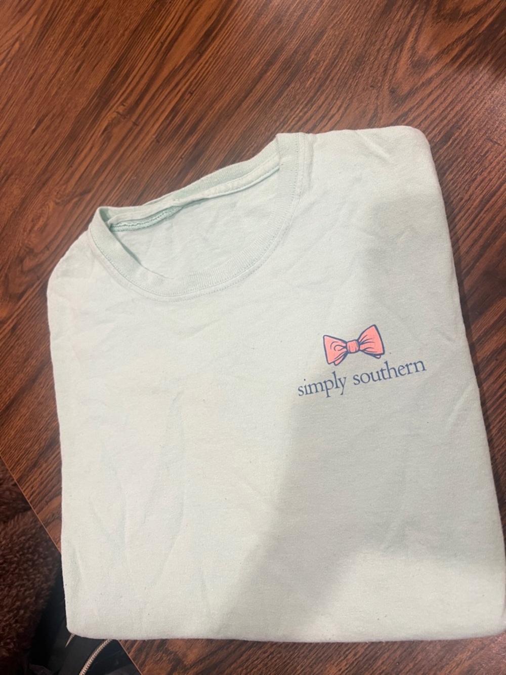 Simply Southern Mint Graphic Tee with Pink Bow and Navy Logo